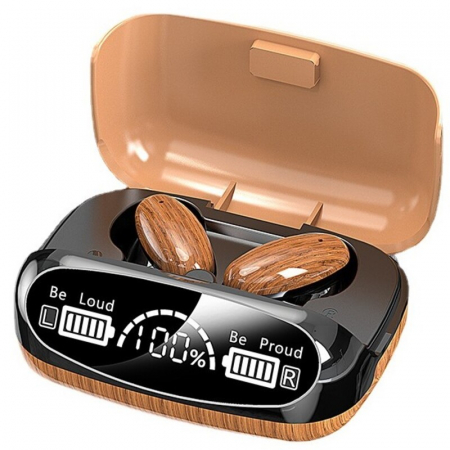 Toate categoriile - Casti Audio Wireless fara fir, Bluetooth 5.1, tip Earbuds cu Control Touch, Microfon, Noise Cancelling, True Wireless Stereo, tip Earpods Telefon, Universale, Carcasa magnetica, Lemn