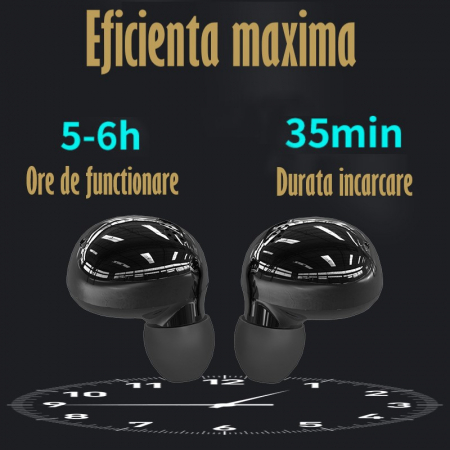 Casti Audio Wireless fara fir, Bluetooth 5.1, tip Earbuds cu Control Touch, Microfon, Noise Cancelling, True Wireless Stereo, tip Earpods Telefon, Universale, Carcasa magnetica, Black [6]