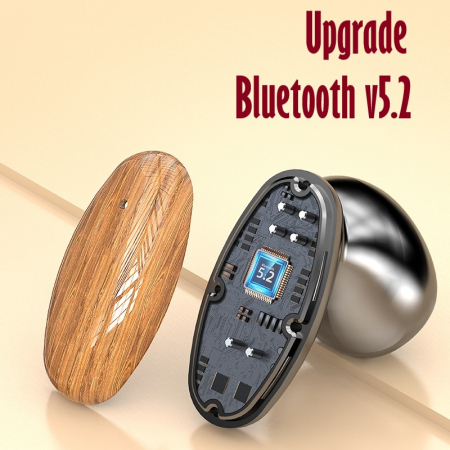 Casti Audio Wireless fara fir, Bluetooth 5.1, tip Earbuds cu Control Touch, Microfon, Noise Cancelling, True Wireless Stereo, tip Earpods Telefon, Universale, Carcasa magnetica, Lemn [6]