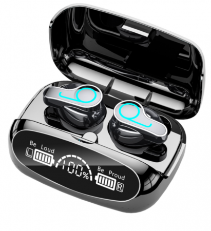 Electronice - Casti Audio Wireless fara fir, Bluetooth 5.1, tip Earbuds cu Control Touch, Microfon, Noise Cancelling, True Wireless Stereo, tip Earpods Telefon, Universale, Carcasa magnetica, Negru