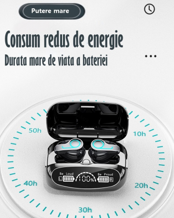 Casti Audio Wireless fara fir, Bluetooth 5.1, tip Earbuds cu Control Touch, Microfon, Noise Cancelling, True Wireless Stereo, tip Earpods Telefon, Universale, Carcasa magnetica, Negru [11]