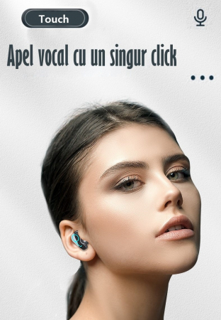 Casti Audio Wireless fara fir, Bluetooth 5.1, tip Earbuds cu Control Touch, Microfon, Noise Cancelling, True Wireless Stereo, tip Earpods Telefon, Universale, Carcasa magnetica, Negru [9]