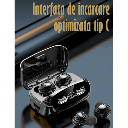 Casti Audio Wireless fara fir, Bluetooth 5.1, tip Earbuds cu Control Touch, Microfon, Noise Cancelling, True Wireless Stereo, tip Earpods Telefon, Universale, Carcasa magnetica, Black [1]