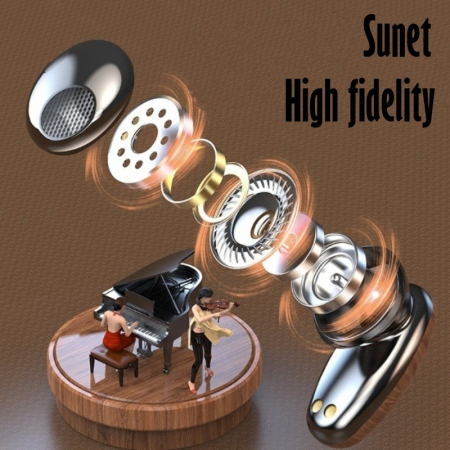 Casti Audio Wireless fara fir, Bluetooth 5.1, tip Earbuds cu Control Touch, Microfon, Noise Cancelling, True Wireless Stereo, tip Earpods Telefon, Universale, Carcasa magnetica, Lemn [2]