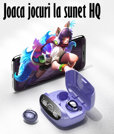 Casti Audio Wirelesss fara fir, Bluetooth 5.1, tip Earbuds cu Control Touch, Microfon, Noise Cancelling, True Wireless Stereo, tip Earpods Telefon, Universale, Carcasa magnetica, Mov [5]