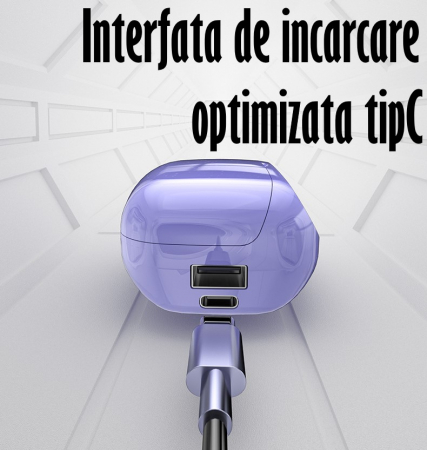 Casti Audio Wirelesss fara fir, Bluetooth 5.1, tip Earbuds cu Control Touch, Microfon, Noise Cancelling, True Wireless Stereo, tip Earpods Telefon, Universale, Carcasa magnetica, Mov [1]