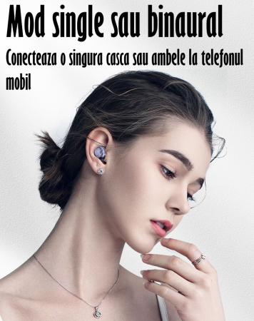 Casti Audio Wirelesss fara fir, Bluetooth 5.1, tip Earbuds cu Control Touch, Microfon, Noise Cancelling, True Wireless Stereo, tip Earpods Telefon, Universale, Carcasa magnetica, Mov [10]