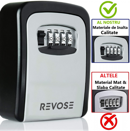 Cutie Metalica REVOSE™ Interior-Exterior Pentru Chei cu Cifru Mecanic, 130x100x50 mm, Regim Hotelier, Air-Bnb, Waterproof, Montare Perete [9]