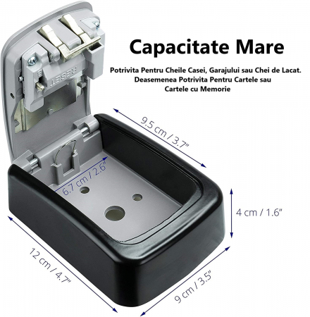 Cutie Metalica REVOSE™ Interior-Exterior Pentru Chei cu Cifru Mecanic, 130x100x50 mm, Regim Hotelier, Air-Bnb, Waterproof, Montare Perete [7]