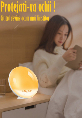 Lampa LED Inteligenta, Radio FM cu Ceas si Alarma, Simulare Rasarit si Apus de Soare, Sunete albe, 7 culori LED, Smart Wake-up light, Port USB [8]