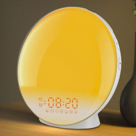 Lampa LED Inteligenta, Radio FM cu Ceas si Alarma, Simulare Rasarit si Apus de Soare, Sunete albe, 7 culori LED, Smart Wake-up light, Port USB [6]
