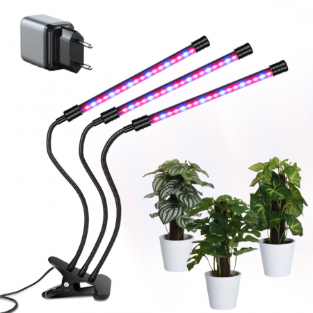 Proiectoare si lampi de lucru - Lampa UV Full Spectrum pentru Cresterea Plantelor cu 3 picioare si 120 LED-uri, 40 w, Temporizator, Corp Reglabil, Clips si Adaptor USB, Lumina UV
