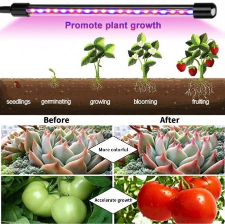 Lampa UV Full Spectrum pentru Cresterea Plantelor cu 4 picioare si 120 LED-uri, 40 w, Temporizator, Corp Reglabil, Clips si Adaptor USB, Lumina UV [3]