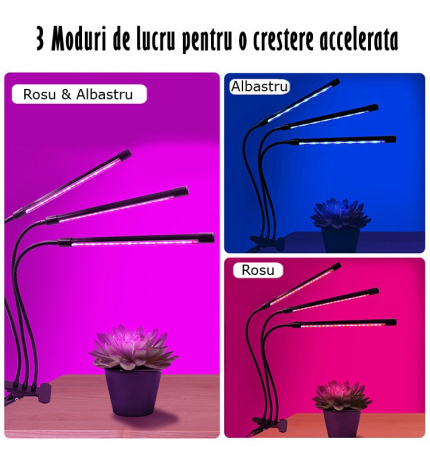 Lampa UV Full Spectrum pentru Cresterea Plantelor cu 4 picioare si 120 LED-uri, 40 w, Temporizator, Corp Reglabil, Clips si Adaptor USB, Lumina UV [5]