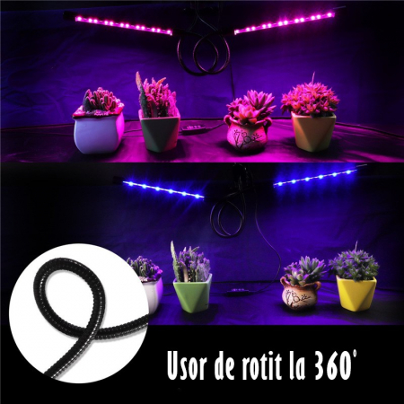 Lampa UV Full Spectrum pentru Cresterea Plantelor cu 4 picioare si 120 LED-uri, 40 w, Temporizator, Corp Reglabil, Clips si Adaptor USB, Lumina UV [13]
