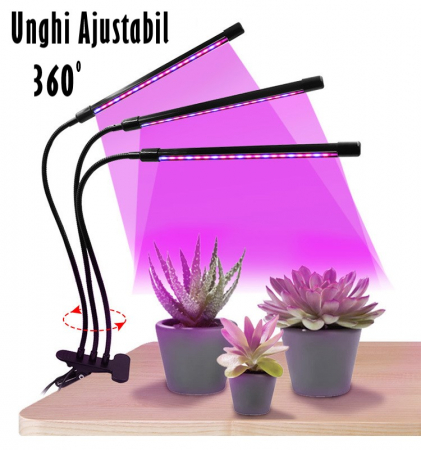 Lampa UV Full Spectrum pentru Cresterea Plantelor cu 4 picioare si 120 LED-uri, 40 w, Temporizator, Corp Reglabil, Clips si Adaptor USB, Lumina UV [17]