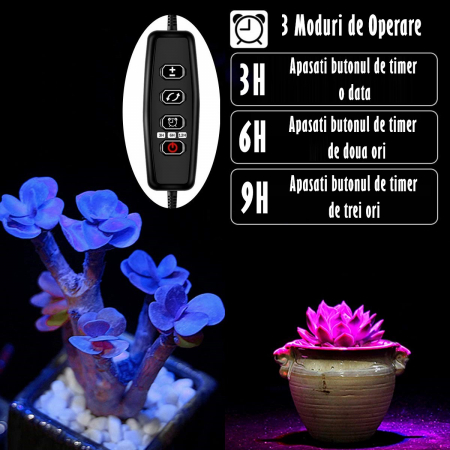 Lampa UV Full Spectrum pentru Cresterea Plantelor cu 4 picioare si 120 LED-uri, 40 w, Temporizator, Corp Reglabil, Clips si Adaptor USB, Lumina UV [10]