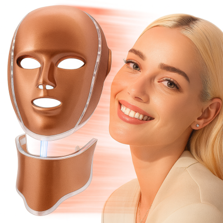 Aparate intretinere si ingrijire corporala - Masca de infrumusetare pentru fata si gat, cu 192 LED-uri si 7 Moduri de Culori, Anti-imbatranire, Anti-sebum, Anti-Acnee, Estompare Riduri fine, Eliminarea petelor si Diminuarea Cearcanelor, Tratamen