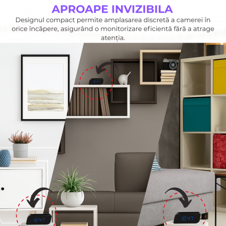 Mini camera Spy REVOSE™, WI-FI, IP, Ascunsa in Ceas Desteptator, Microfon, Infrarosu, 1080P, Activare la Miscare [5]