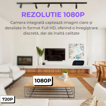 Mini camera Spy REVOSE™, WI-FI, IP, Ascunsa in Ceas Desteptator, Microfon, Infrarosu, 1080P, Activare la Miscare, Card Micro SD 128GB Inclus [4]