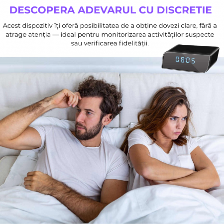 Mini camera Spy REVOSE™, WI-FI, IP, Ascunsa in Ceas Desteptator, Microfon, Infrarosu, 1080P, Activare la Miscare, Card Micro SD 128GB Inclus [8]