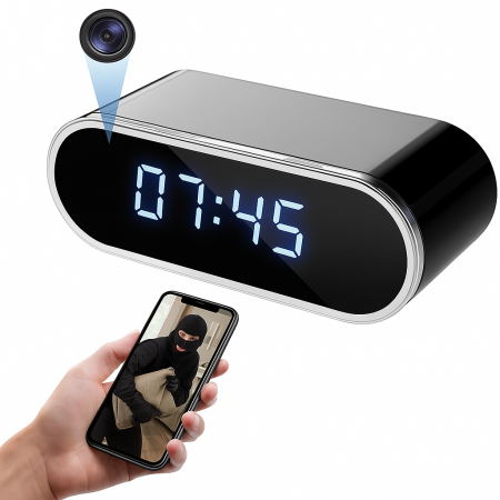 Dispozitive spionaj - Mini camera Spy REVOSE™, WI-FI, Ascunsa in Ceas Desteptator, Microfon, Infrarosu, 1080P, Activare la Miscare