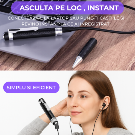 Pix Spion cu Reportofon Integrat, Revose™, Inregistrare Audio HD Discreta cu Activare Vocala, Peste 400 Ore Stocare Interna, Autonomie Mare, Functie USB pentru Transfer Rapid, Ideal pentru Sedinte, In [3]