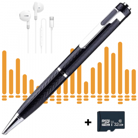 Pixuri spionaj - Reportofon Spion Integrat in Pix, Activare Vocală, peste 400 Ore Stocare, Înregistrare Discretă, USB, Autonomie Mare, Audio HD, Dispozitiv Spionaj Ascuns, Ideal pentru Ședințe, Interviuri, Cursuri, Ca