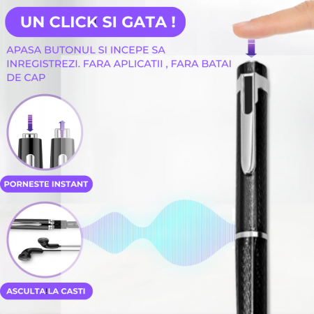 Pix Spion cu Reportofon Integrat, Revose™, Inregistrare Audio HD Discreta cu Activare Vocala, Peste 400 Ore Stocare Interna, Autonomie Mare, Functie USB pentru Transfer Rapid, Ideal pentru Sedinte, In [2]