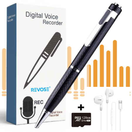 Pixuri spionaj - Reportofon Spion Integrat in Pix, Activare Vocală, peste 400 Ore Stocare, Înregistrare Discretă, USB, Autonomie Mare, Audio HD, Dispozitiv Spionaj Ascuns, Ideal pentru Ședințe, Interviuri 128