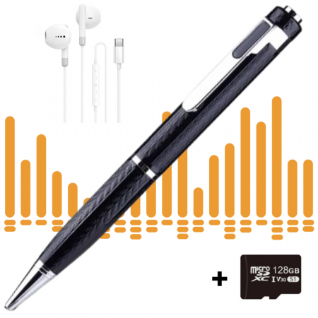 Pixuri spionaj - Reportofon Spion Integrat in Pix, Activare Vocală, peste 400 Ore Stocare, Înregistrare Discretă, USB, Autonomie Mare, Audio HD, Dispozitiv Spionaj Ascuns, Ideal pentru Ședințe, Interviuri, Cursuri, Ca
