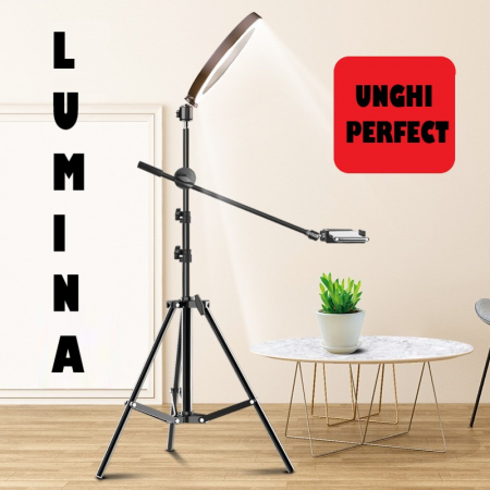 Ring Light Lampa Circulara REVOSE™ cu Extra Brat, Diametru 26cm/10inch LED, Lumina Naturala/Rece/Calda, Trepied 210 cm Inclus, Telecomanda Bluetooth [3]