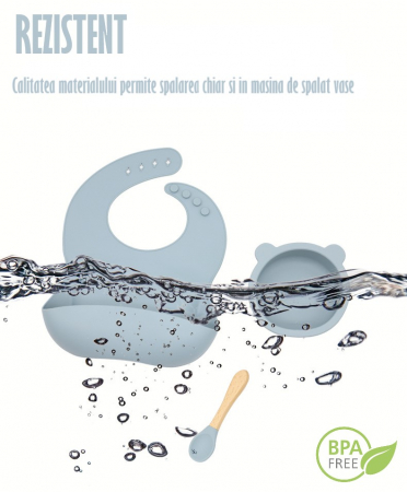 Set Complet Diversificare din Silicon, Farfurie cu Tacamuri, Bavetica, Cana-Pahar, Bol cu Lingura si Furculita, Bej [3]