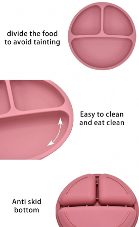 Set Complet Diversificare din Silicon, Farfurie cu Tacamuri, Bavetica, Cana-Pahar, Bol cu Lingura si Furculita, Dark Pink [4]