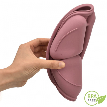 Set Complet Diversificare din Silicon, Farfurie cu Tacamuri, Bavetica, Cana-Pahar, Bol cu Lingura si Furculita, Dark Pink [12]