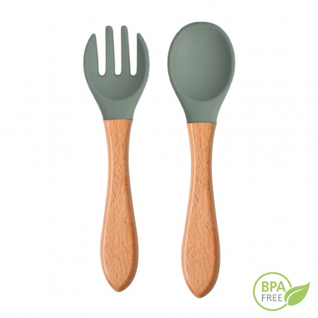 Set Complet Diversificare din Silicon, Farfurie cu Tacamuri, Bavetica, Cana-Pahar, Bol cu Lingura si Furculita, Olive [15]