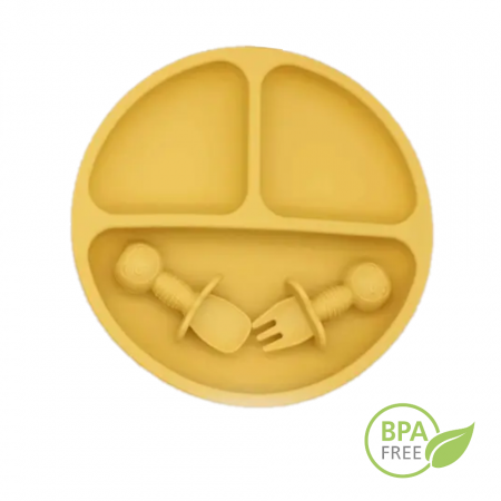 Set Complet Diversificare din Silicon REVOSE™, Farfurie cu Tacamuri, Bavetica, Cana-Pahar, Bol cu Lingura si Furculita, Mango [9]