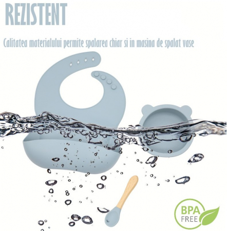 Set Complet Diversificare din Silicon REVOSE™, Farfurie cu Tacamuri, Bavetica, Cana-Pahar, Bol cu Lingura si Furculita, Mango [3]