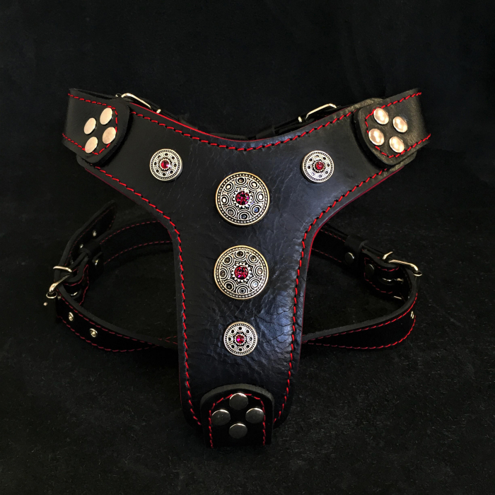 Ham Bijou, Piele Naturala, S: 40-73 cm, Negru/Rosu, pentru Pug, Bulldog, Jack Russel, etc [2]