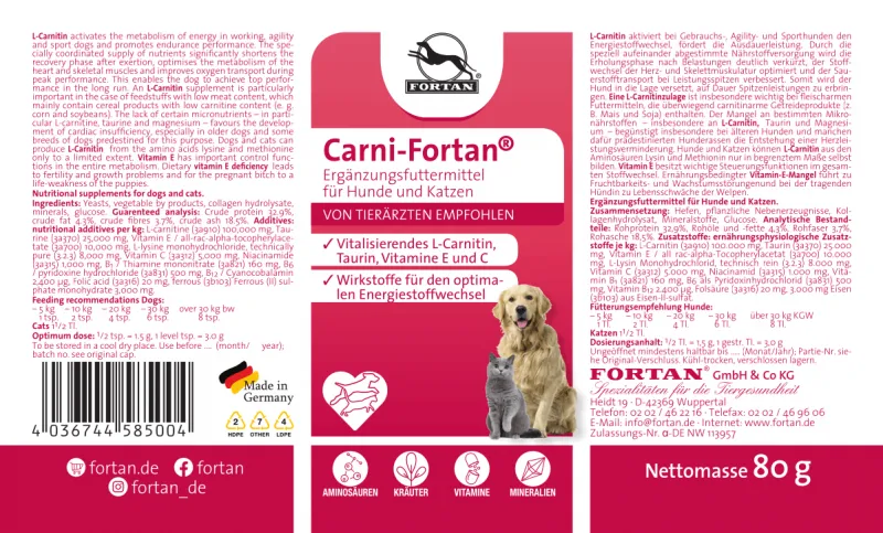 Carni-Fortan pentru câini și pisici – hrană suplimentară cu L-carnitină și taurină, 80g [3]