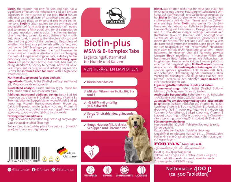 FORTAN Biotin-plus MSM pentru câini și pisici – Pentru piele, blană și gheare, 400g [3]