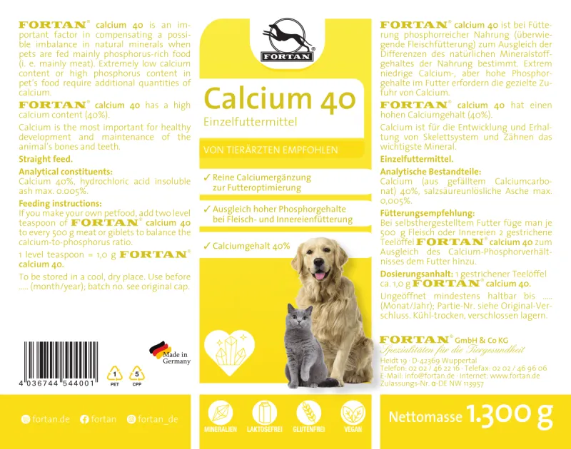 FORTAN Calciu 40 pentru câini și pisici – Aport optim de calciu pentru BARF, 1.3kg [3]