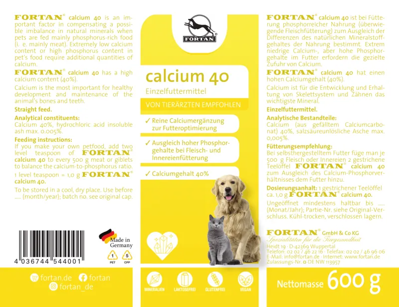 FORTAN Calciu 40 pentru câini și pisici – Aport optim de calciu pentru BARF, 600 de grame [3]