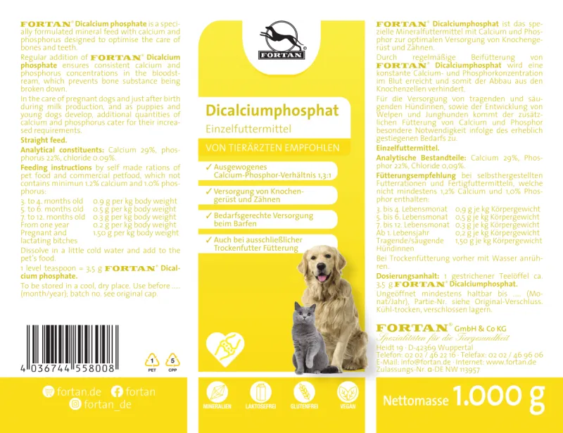 FORTAN Fosfat dicalcic pentru câini și pisici – Pentru un echilibru optim calciu-fosfor 1kg [3]