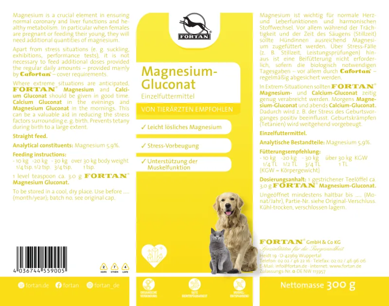 FORTAN Gluconat de Magneziu pulbere 300g – Supliment nutritiv pentru câini și pisici [3]