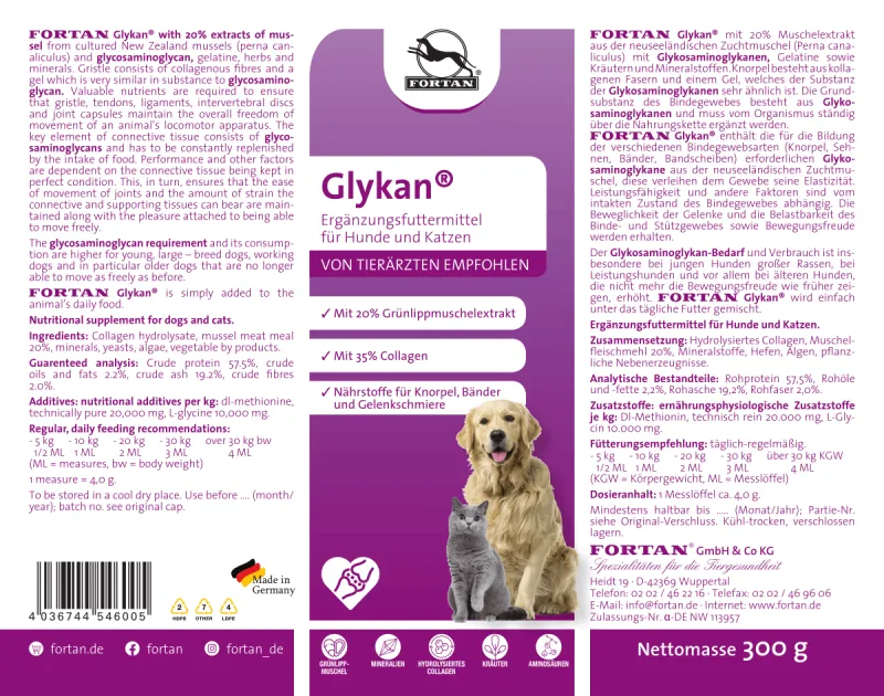 FORTAN Glycan 300g – Supliment nutritiv pudră pentru câini și pisici [3]