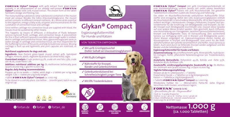 FORTAN Glykan Compact 1000 tablete – Supliment nutritiv pentru articulații câini și pisici [3]