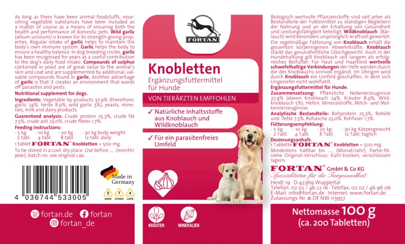 FORTAN Knobletten 200 tablete – Supliment nutritiv natural pentru câini [3]