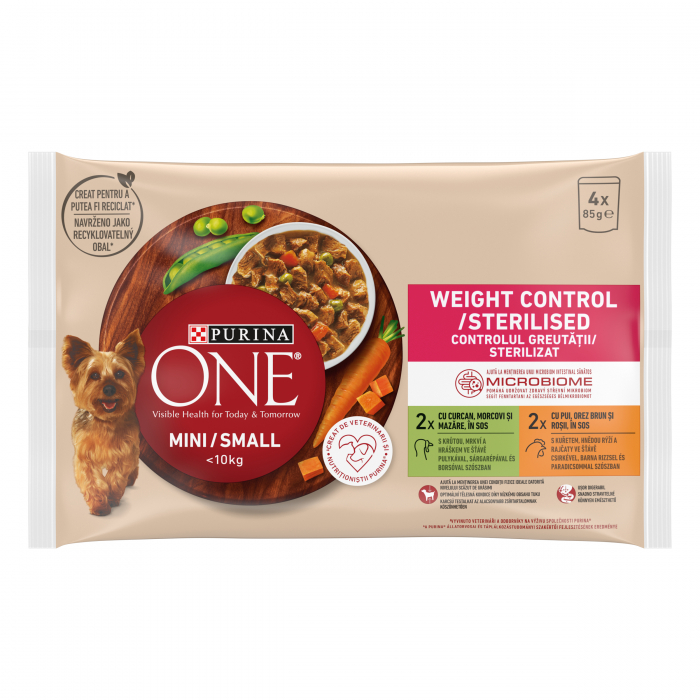 Hrana umeda ,plic, PurinaOne Mini Steril, pentru Caini, Curcan / Pui, 4 x 85 g [1]