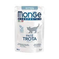 Hrana umeda pisici junior Plicuri MONGE Pate Monoprotein cu Păstrăv-28x85g [1]
